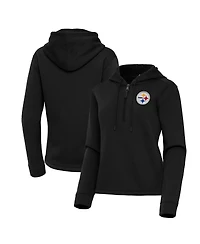 Antigua Women's Black Pittsburgh Steelers Contemporary Quarter-Zip Hoodie
