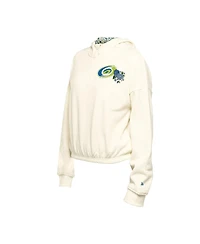 New Era Women's Cream Carolina Hurricanes Glam Game Quarter-Zip Cropped Floral Hoodie Pullover Sweatshirt