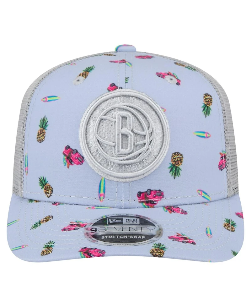 New Era Men's Light Blue/Gray Brooklyn Nets Adventure Aloha Pattern 9SEVENTY Stretch-Snap Hat