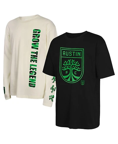 Outerstuff Big Boys and Girls 2-Pack Black/Tan Austin Fc Triple Dip Long Sleeve Short T-Shirt Set
