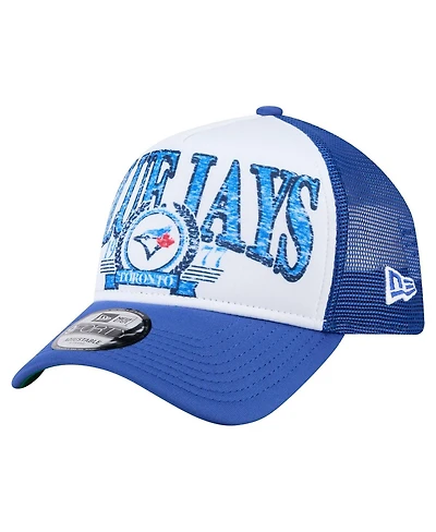 New Era Men's White/Royal Toronto Blue Jays Distressed 9FORTY A-Frame Adjustable Trucker Hat