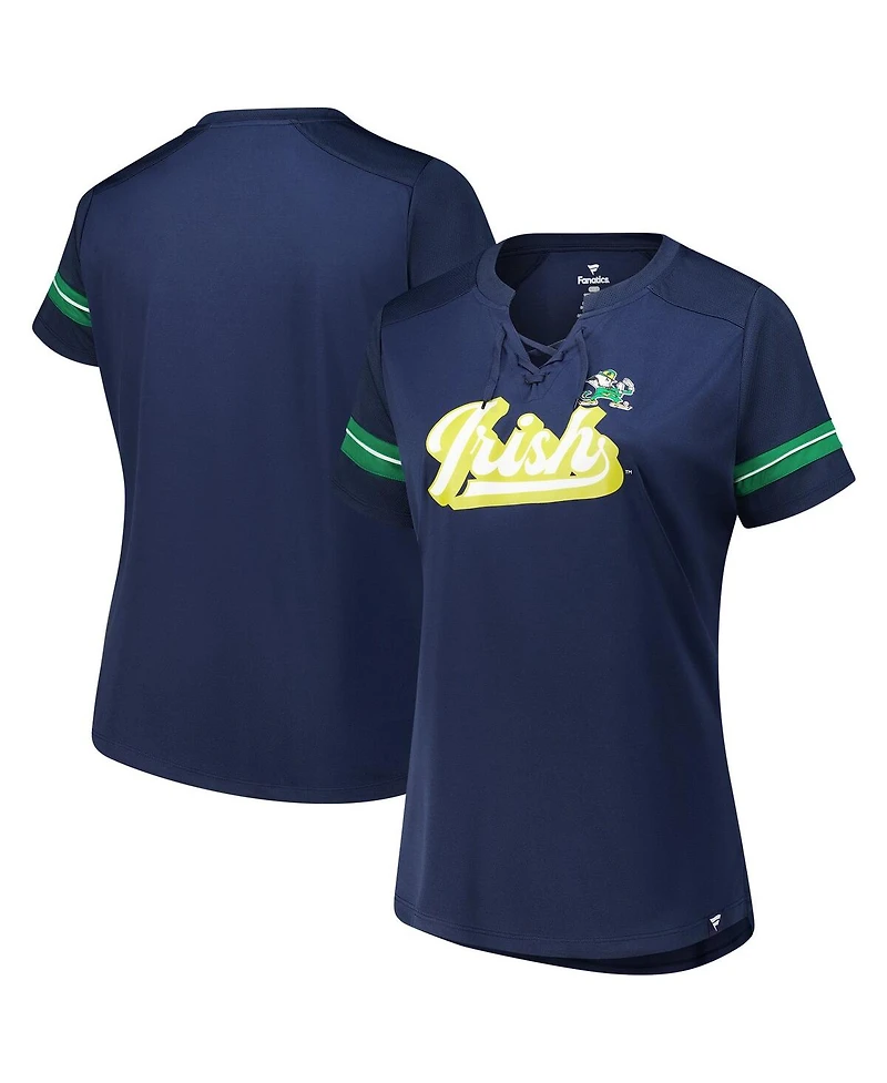 Fanatics Women's Navy Notre Dame Fighting Irish Plus Overtime Readiness Lace-Up T-Shirt
