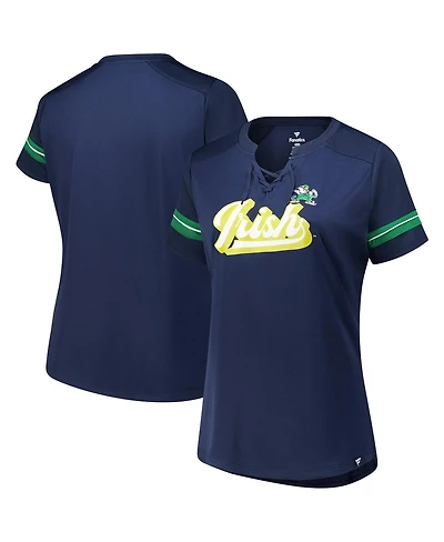 Fanatics Women's Navy Notre Dame Fighting Irish Plus Overtime Readiness Lace-Up T-Shirt