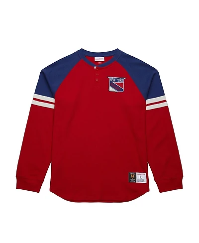 Mitchell & Ness Men's Red New York Rangers Thermal Henley Long Sleeve T-Shirt