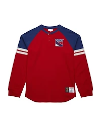 Mitchell & Ness Men's Red New York Rangers Thermal Henley Long Sleeve T-Shirt