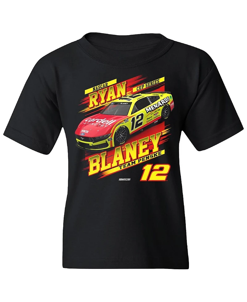 Team Penske Big Boys and Girls Black Ryan Blaney Menards Car T-Shirt