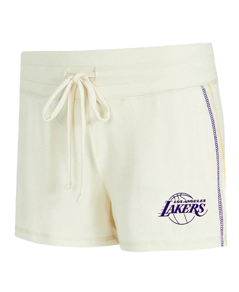 Concepts Sport Women's 2-Piece Cream Los Angeles Lakers Kaki Hacci Knit Long Sleeve Top and Shorts Set