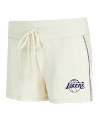 Concepts Sport Women's 2-Piece Cream Los Angeles Lakers Kaki Hacci Knit Long Sleeve Top and Shorts Set