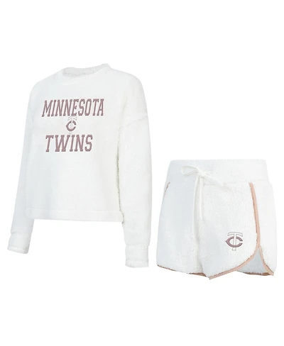 Concepts Sport Women's 2-Pack White Minnesota Twins Painter Sherpa Long Sleeve Top and Shorts Set