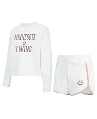 Concepts Sport Women's 2-Pack White Minnesota Twins Painter Sherpa Long Sleeve Top and Shorts Set