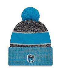 New Era Men's Black/Blue Carolina Panthers 2023 Sideline Sport Cuffed Pom Knit Hat