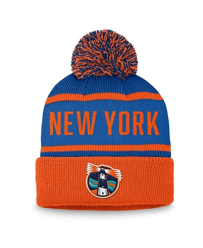 Fanatics Men's Royal/Orange New York Islanders Heritage Cuffed Knit Pom with Hat