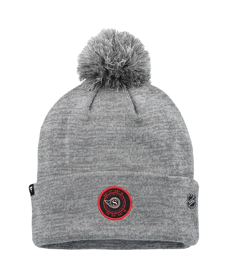 Fanatics Men's Gray Ottawa Senators Authentic Pro Home Ice Cuffed Knit Pom with Hat