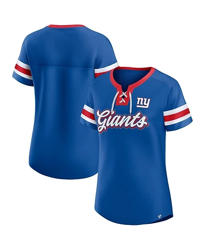 Fanatics Women's Royal New York Giants True Catch Iconic Rhinestone Bling Athena Lace-Up T-Shirt
