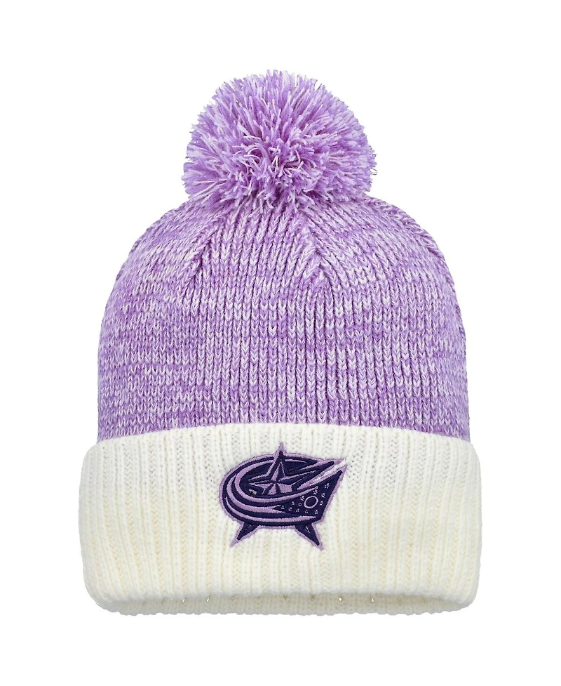 Fanatics Men's Lavender/White Columbus Blue Jackets Hockey Fights Cancer Cuffed Knit Pom with Hat