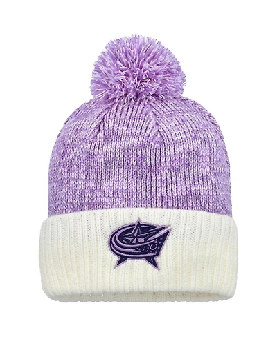 Fanatics Men's Lavender/White Columbus Blue Jackets Hockey Fights Cancer Cuffed Knit Pom with Hat