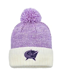 Fanatics Men's Lavender/White Columbus Blue Jackets Hockey Fights Cancer Cuffed Knit Pom with Hat