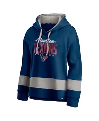 Fanatics Women's Navy/Gray Houston Texans Huddle Up Fundamental Fleece Color Block Pullover Hoodie