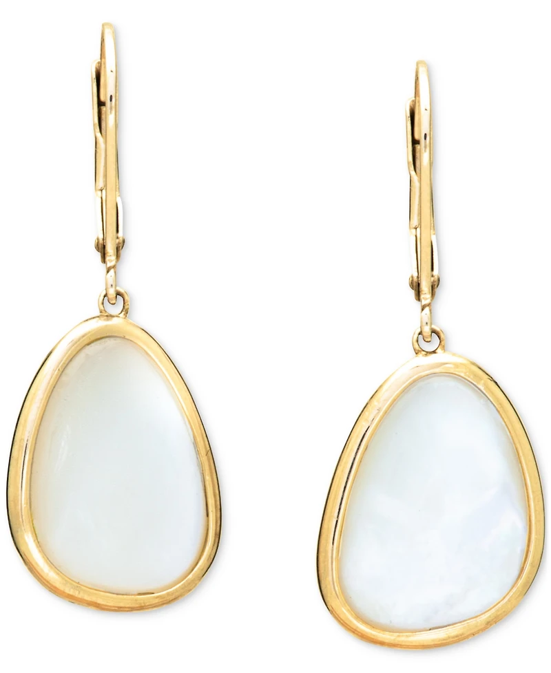 Mother of Pearl Abstract Bezel Leverback Drop Earrings in 18k Gold-Plated Sterling Silver