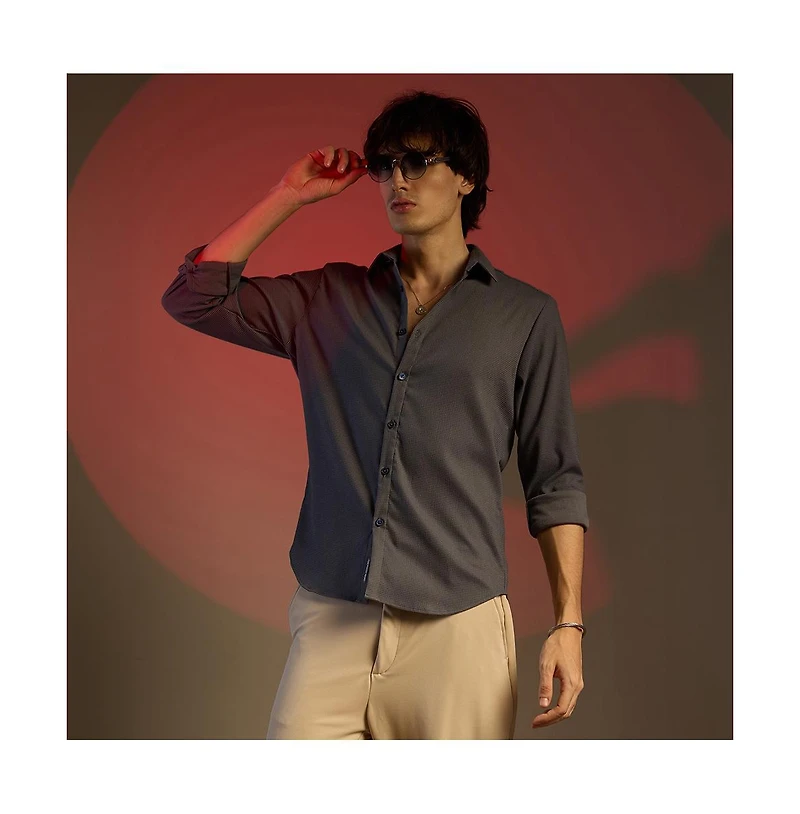 Campus Sutra Solid Seersucker Shirt