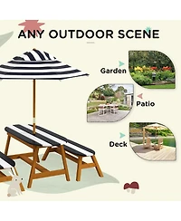 Outsunny Kids Picnic Table Set w/ Removable Umbrella for 4 Age 3-8 Years