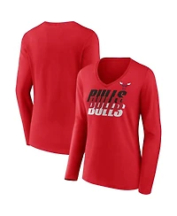 Fanatics Women's Red Chicago Bulls Iconic Tumble Long Sleeve V-Neck T-Shirt