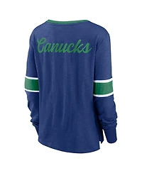 Fanatics Women's Blue Vancouver Canucks Effervescent Exclusive Notch Neck Lace-Up Long Sleeve Slub T-Shirt