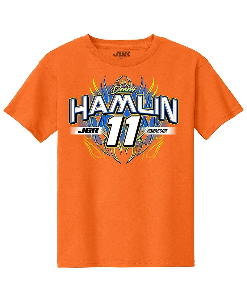 Joe Gibbs Racing Team Collection Big Boys and Girls Orange Denny Hamlin Name Number T-Shirt