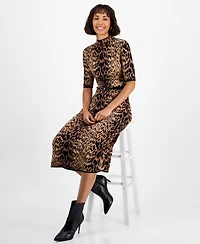 T Tahari Women's Jacquard Animal-Print Fit & Flare Dress