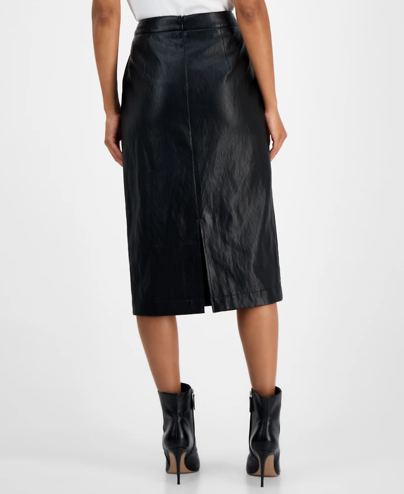 T Tahari Women's Faux-Leather Midi Skirt