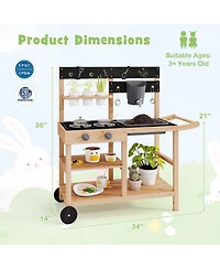 Outdoor Fir Wood Play Kitchen with Blackboard and Planting Pots