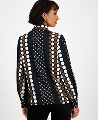 T Tahari Women's Printed Tie-Neck Long-Sleeve Blouse
