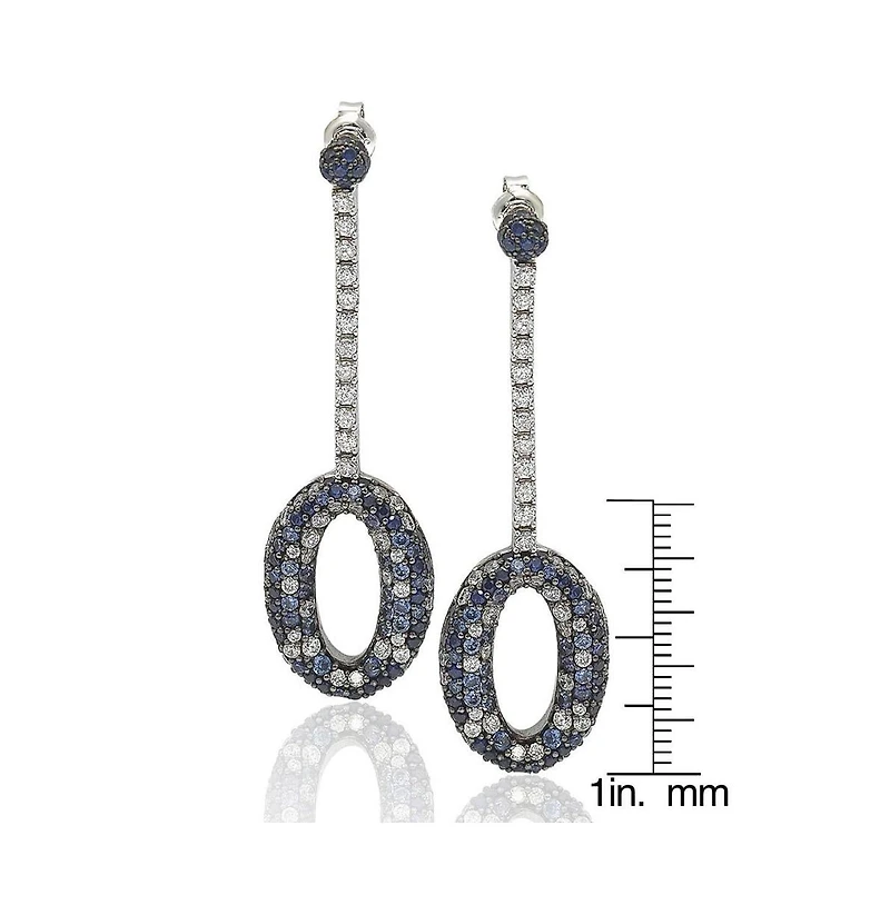 Suzy Levian New York Sterling Silver Sapphire & Created White Oval Circle Drop Dangle Earrings