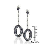 Suzy Levian New York Sterling Silver Sapphire & Created White Oval Circle Drop Dangle Earrings