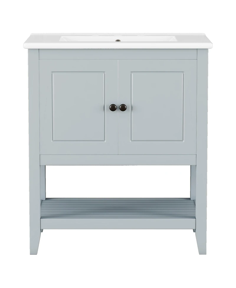 Casainc 30" Modern Bathroom Vanity with Ceramic Sink, Solid Wood Frame, Open Shelf & Door Shelf Design