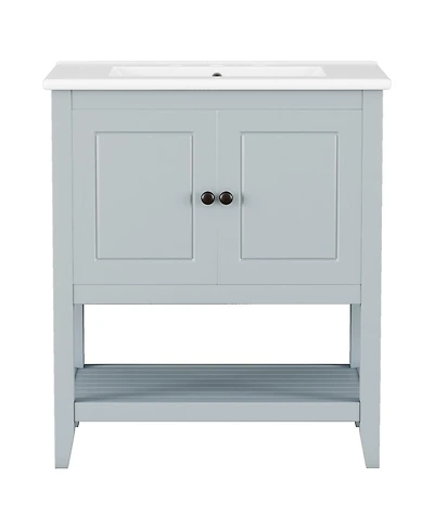 Casainc 30" Modern Bathroom Vanity with Ceramic Sink, Solid Wood Frame, Open Shelf & Door Shelf Design