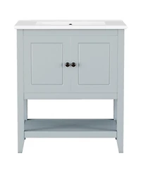 Casainc 30" Modern Bathroom Vanity with Ceramic Sink, Solid Wood Frame, Open Shelf & Door Shelf Design