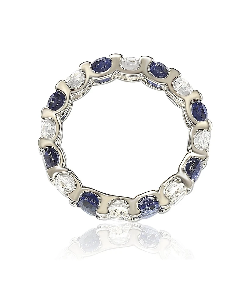 Suzy Levian New York Sterling Silver Oval Sapphire and Created White Eternity Band