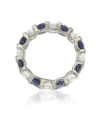 Suzy Levian New York Sterling Silver Oval Sapphire and Created White Eternity Band