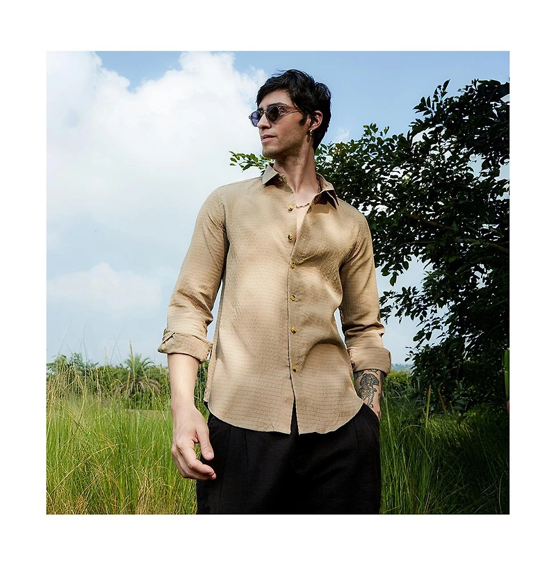 Campus Sutra Men's Ruche-Textured Shirt