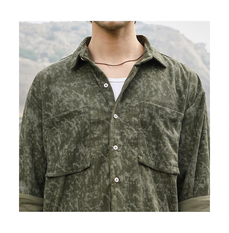 Campus Sutra Men's Faded Corduroy Oversized Shirt