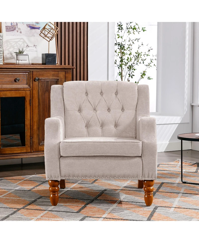 Casainc Footrest Chair Set with Vintage Brass Studs, Button Tufted Upholstered Armchair