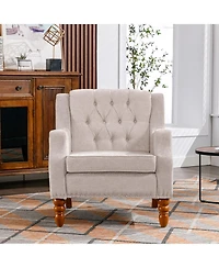 Casainc Footrest Chair Set with Vintage Brass Studs, Button Tufted Upholstered Armchair