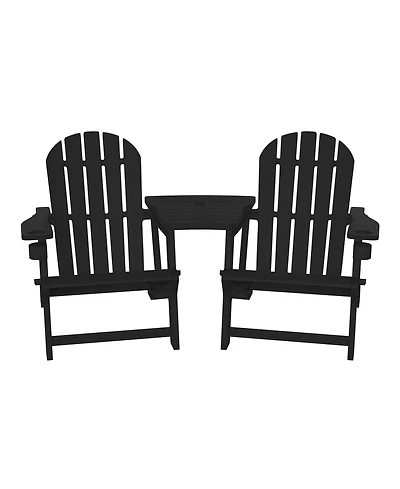 Outdoor Hdpe Adirondack Chairs With Connecting Table Tray (Set of 2)