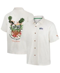 Tommy Bahama Men's White Seattle Seahawks Coconut Matchup Camp Throwback Button-Up Shirt