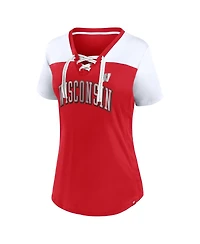 Fanatics Women's Red Wisconsin Badgers Fundamentals Campus Win Athena Lace-Up V-Neck T-Shirt