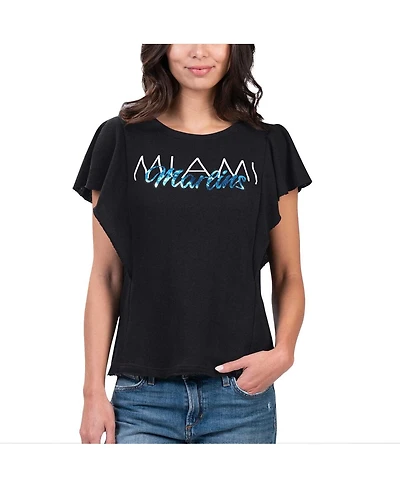 G-iii 4Her by Carl Banks Women's Black Miami Marlins Crowd Wave T-Shirt