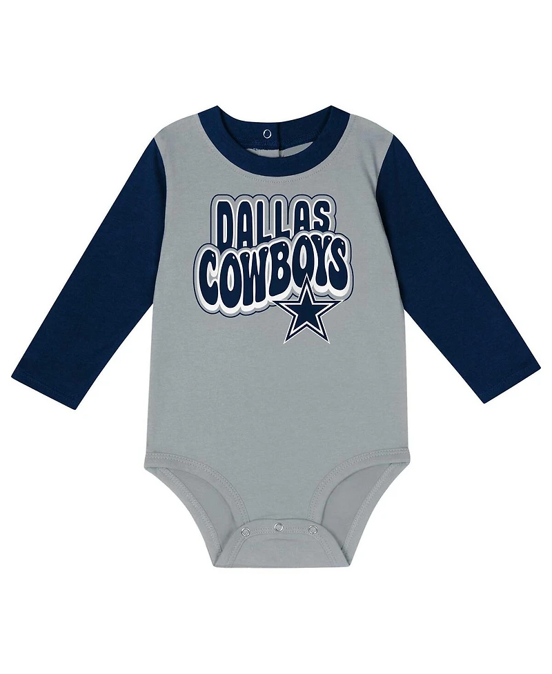 Outerstuff Baby Boys and Girls 2-Piece Navy Dallas Cowboys Double Up Long Sleeve Bodysuit Pants Set