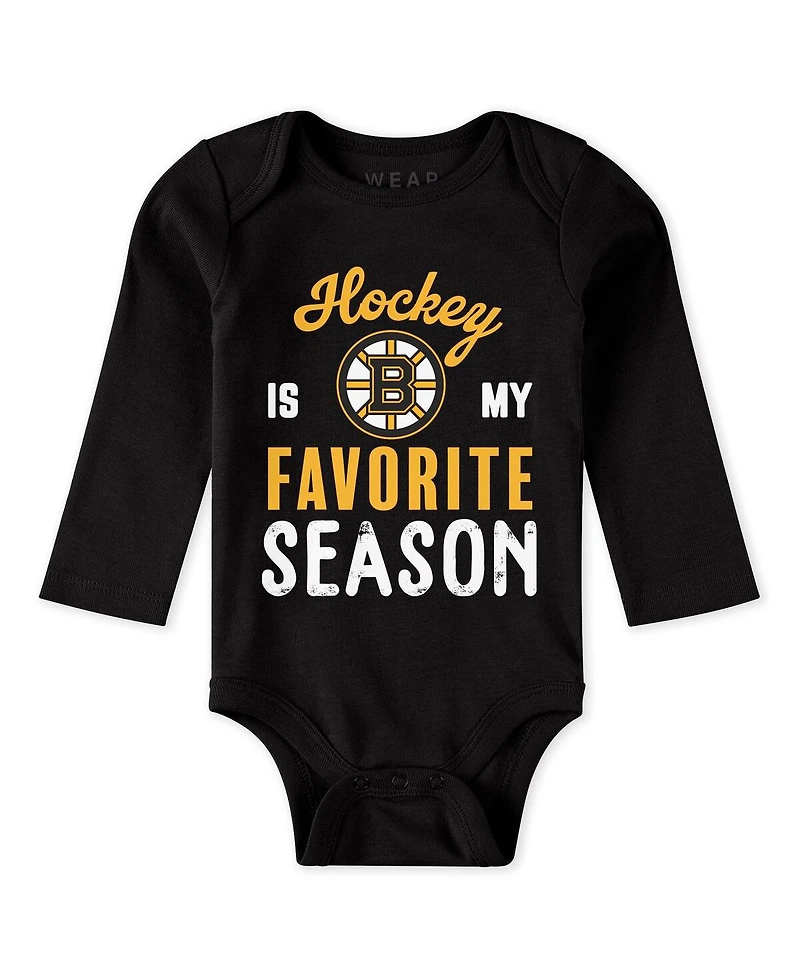 Wear by Erin Andrews Baby Boys and Girls 3-Piece Boston Bruins Turn Me Around Bodysuits Pants Set