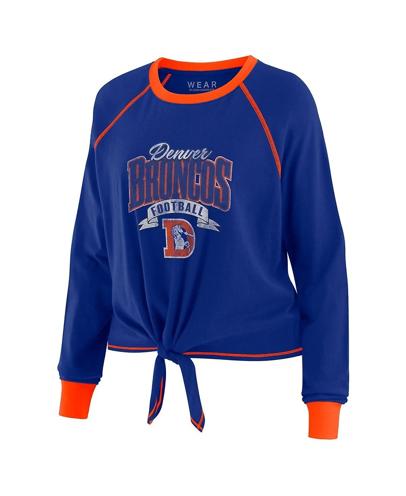 Wear by Erin Andrews Women's Royal/Orange Denver Broncos Tie-Front Long Sleeve Top
